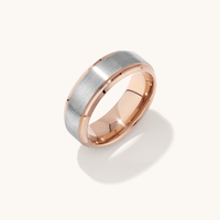 Stanton Made for Men 8mm Tungsten and Rose Gold Ring Rings Bevilles 