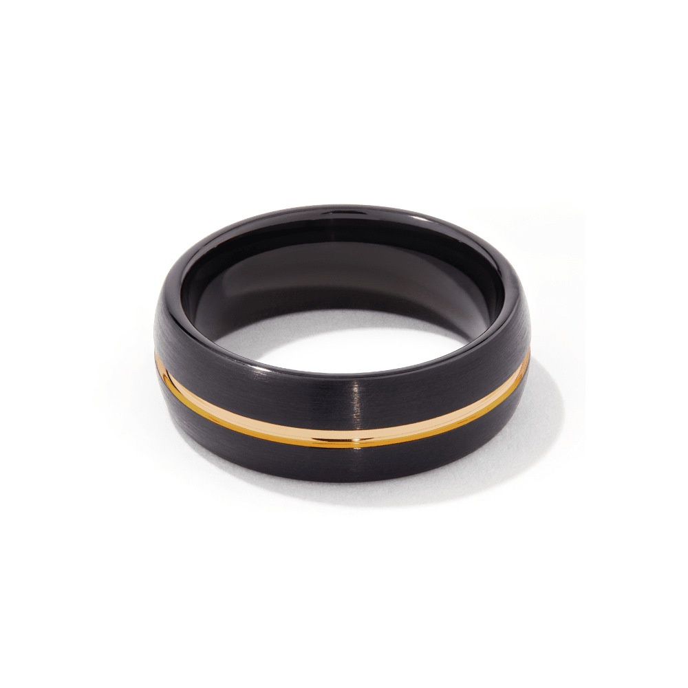 Stanton Made for Men 8mm Black Tungsten Gold Plated centre Ring Rings Bevilles 