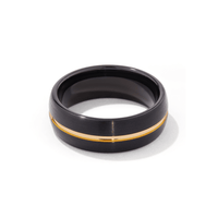 Stanton Made for Men 8mm Black Tungsten Gold Plated centre Ring Rings Bevilles 