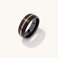 Stanton Made for Men 8mm Black Tungsten Gold Plated centre Ring Rings Bevilles 