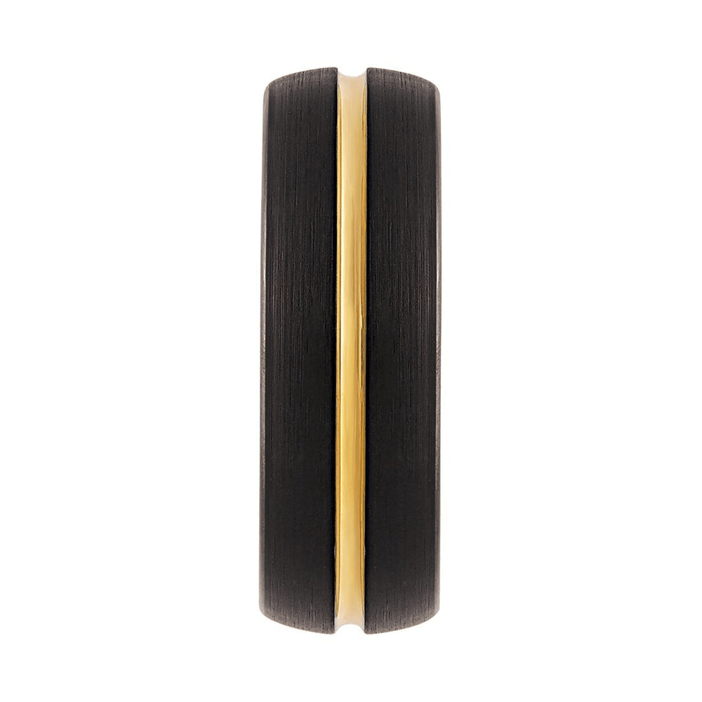 Stanton Made for Men 8mm Black Tungsten Gold Plated centre Ring Rings Bevilles 