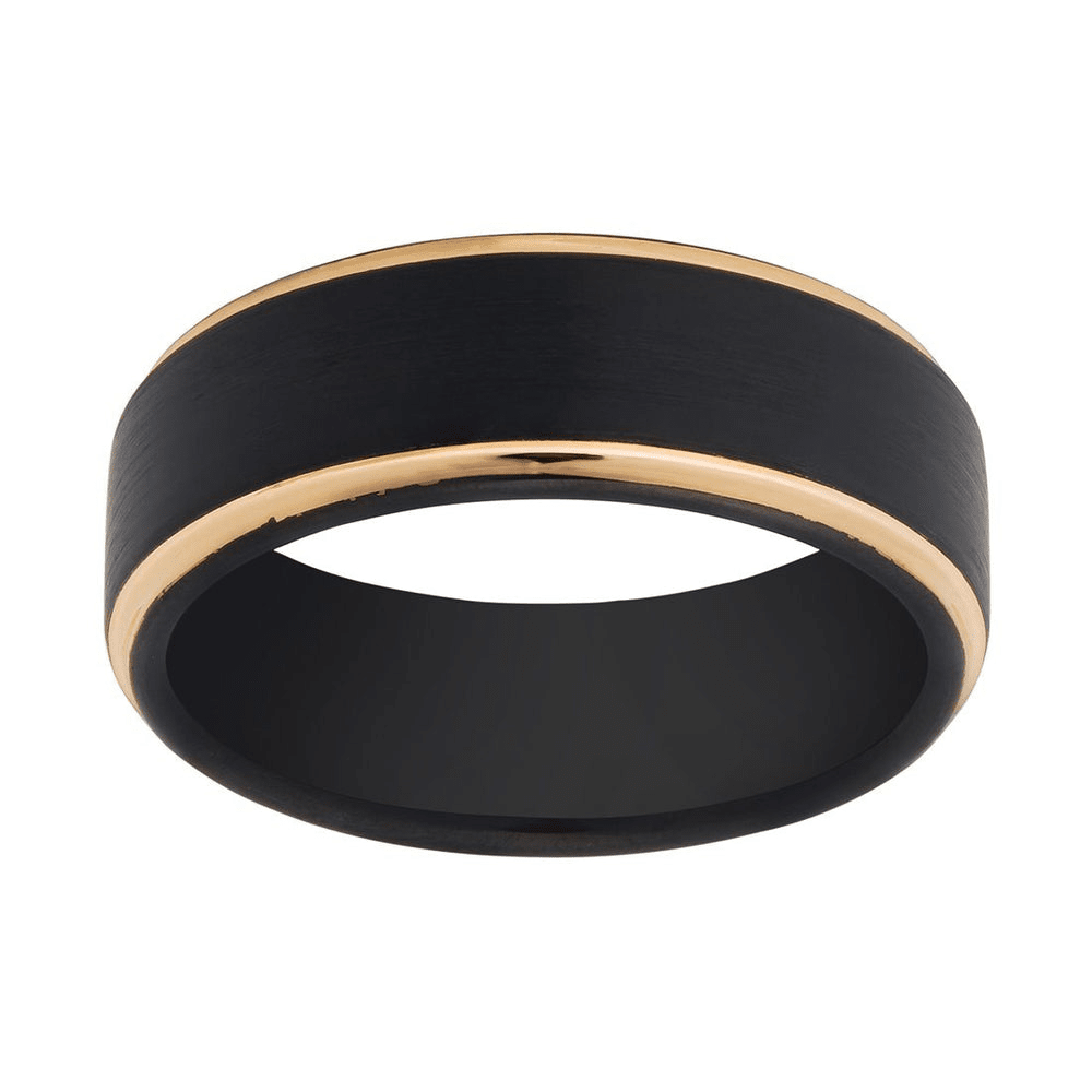 Stanton Made for Men 8mm Black and Rose Gold Ring Rings Bevilles 