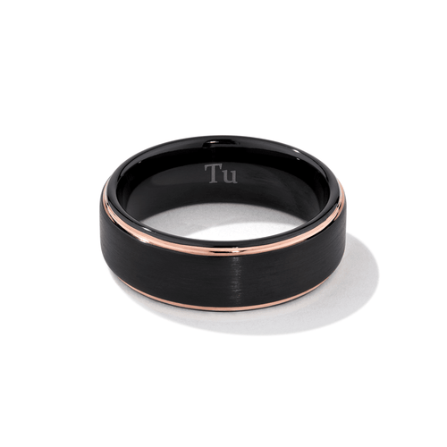 Stanton Made for Men 8mm Black and Rose Gold Ring Rings Bevilles 