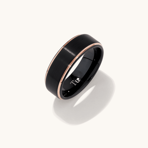 Stanton Made for Men 8mm Black and Rose Gold Ring Rings Bevilles 