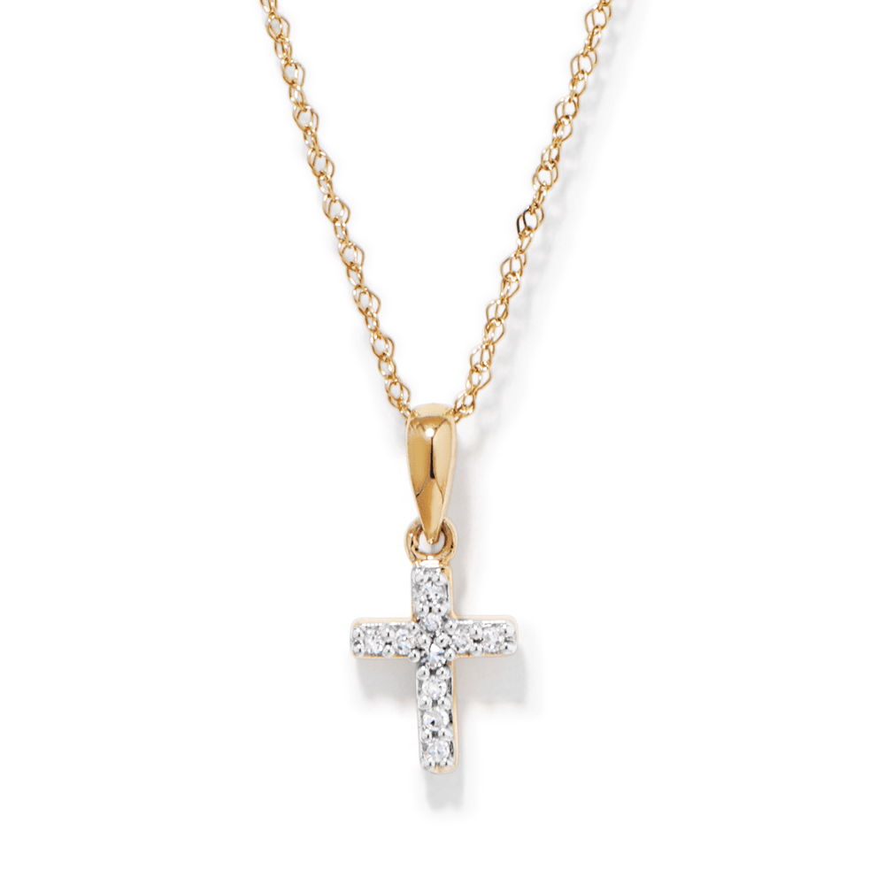 45cm Children's Diamond Cross Necklace in 9kt Yellow Gold Pendants Bevilles 
