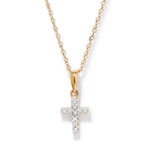 45cm Children's Diamond Cross Necklace in 9kt Yellow Gold Pendants Bevilles 