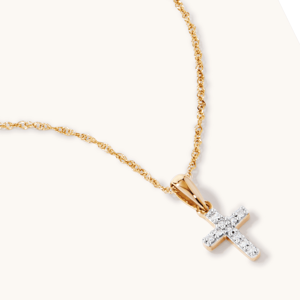 45cm Children's Diamond Cross Necklace in 9kt Yellow Gold Pendants Bevilles 