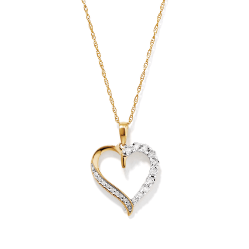 45cm Heart Necklace with 0.10tw of Diamonds in 9kt Yellow Gold Pendants Bevilles 