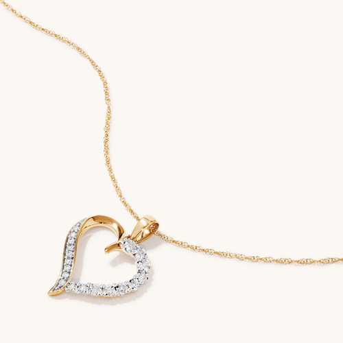 45cm Heart Necklace with 0.10tw of Diamonds in 9kt Yellow Gold Pendants Bevilles 
