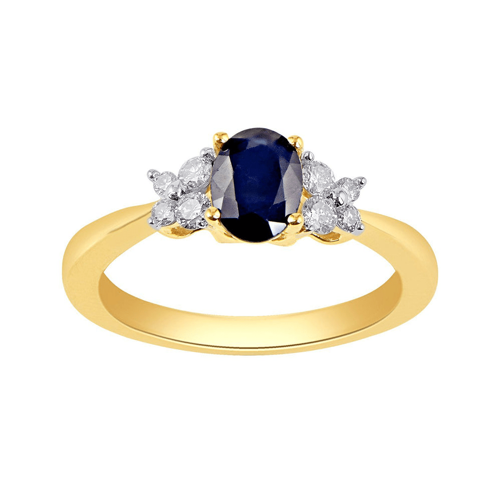 Oval Cut Sapphire Ring with 0.20tw of Diamonds in 9kt Yellow Gold Rings Bevilles 
