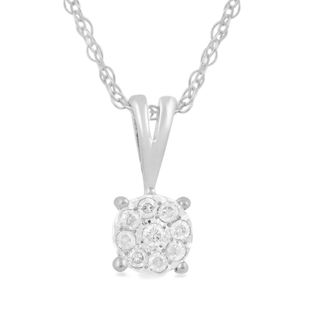 45cm Solitaire Look Necklace Diamond Set in 9kt of White Gold Pendants Bevilles 