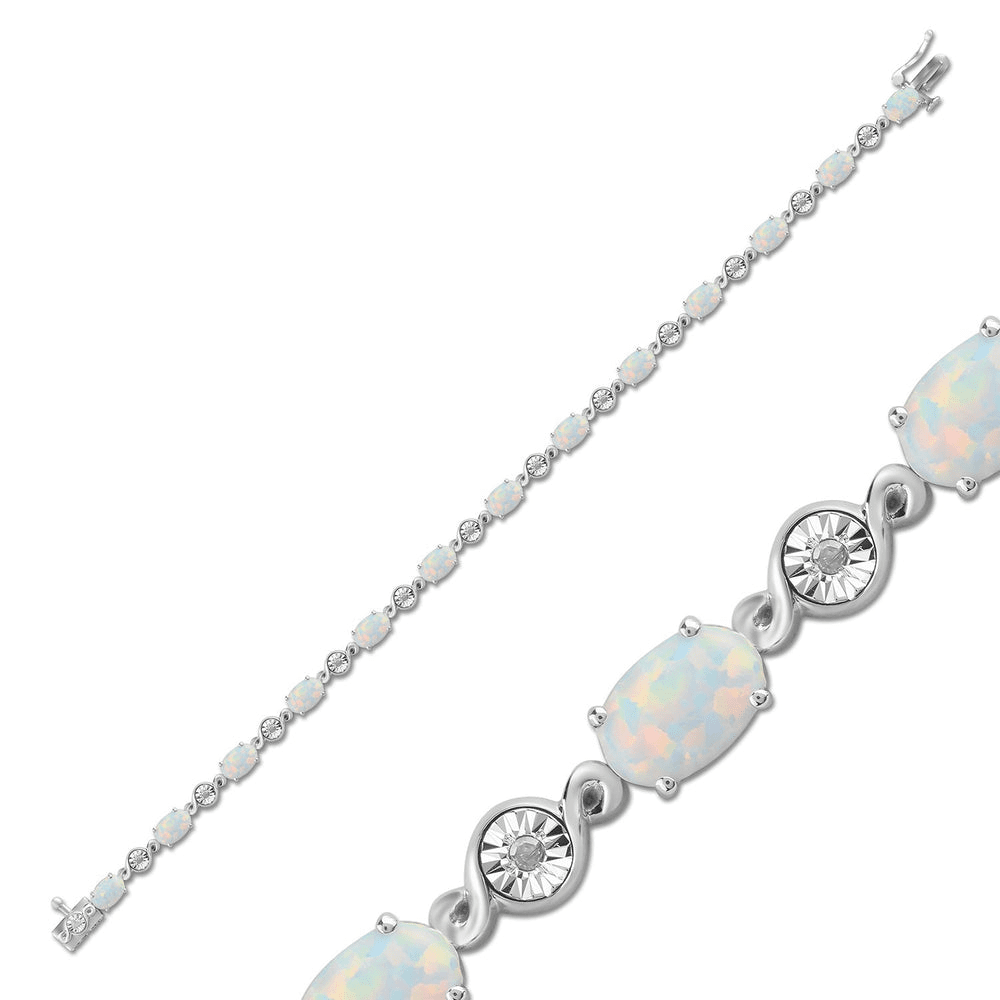 Created Opal Tennis Bracelet with 0.05ct of Diamonds in Sterling Silver Bevilles Jewellers 