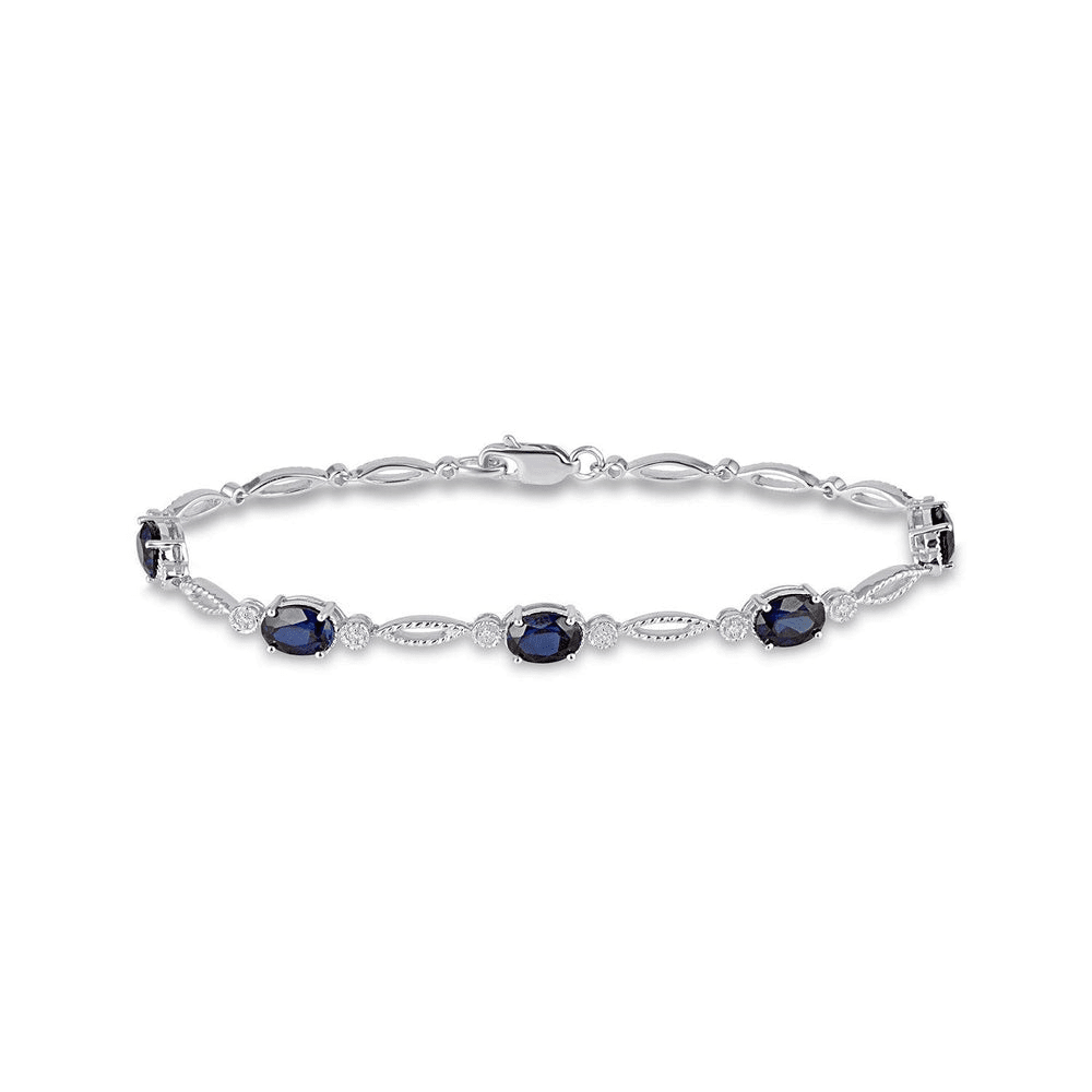 Mirage Diamond Set Created Sapphire Bracelet in Sterling Silver Bevilles Jewellers 
