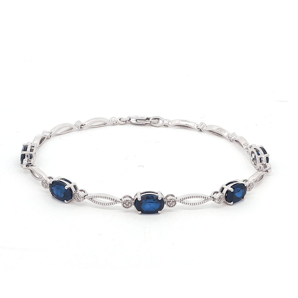 18cm Mirage Diamond Set Created Sapphire Bracelet in Sterling Silver Bracelets Bevilles 