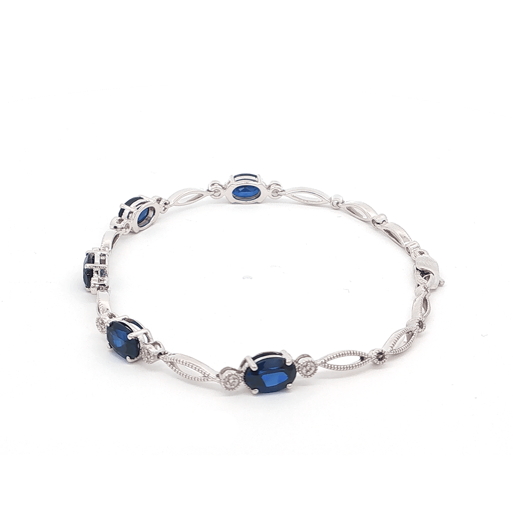 18cm Mirage Diamond Set Created Sapphire Bracelet in Sterling Silver Bracelets Bevilles 