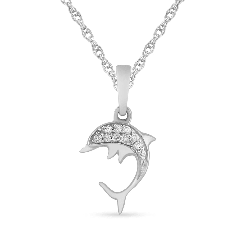 Children's Dolphin Necklace with 0.03tw of Diamonds in Sterling Silver Pendants Bevilles 