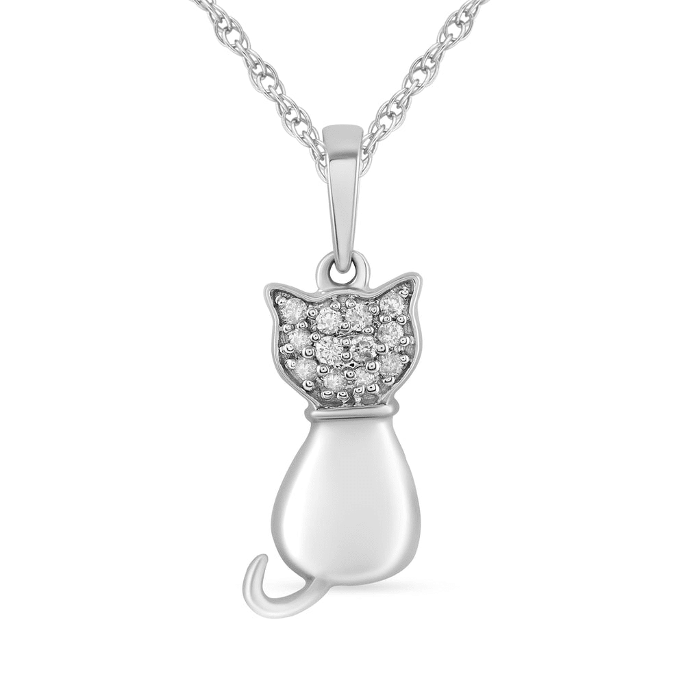 Children's Sitting Cat Necklace with 0.05tw of Diamonds in Sterling Silver Pendants Bevilles 