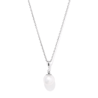 45cm Diamond Set Pearl Necklace in Sterling Silver Pendants Bevilles 