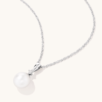 45cm Diamond Set Pearl Necklace in Sterling Silver Pendants Bevilles 