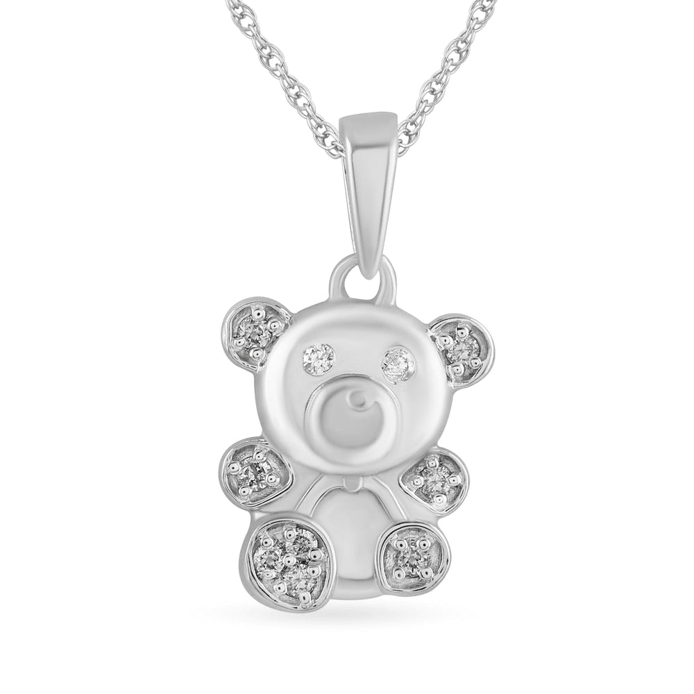 Children's Teddy Bear Necklace with 0.05tw of Diamonds in Sterling Silver Pendants Bevilles 