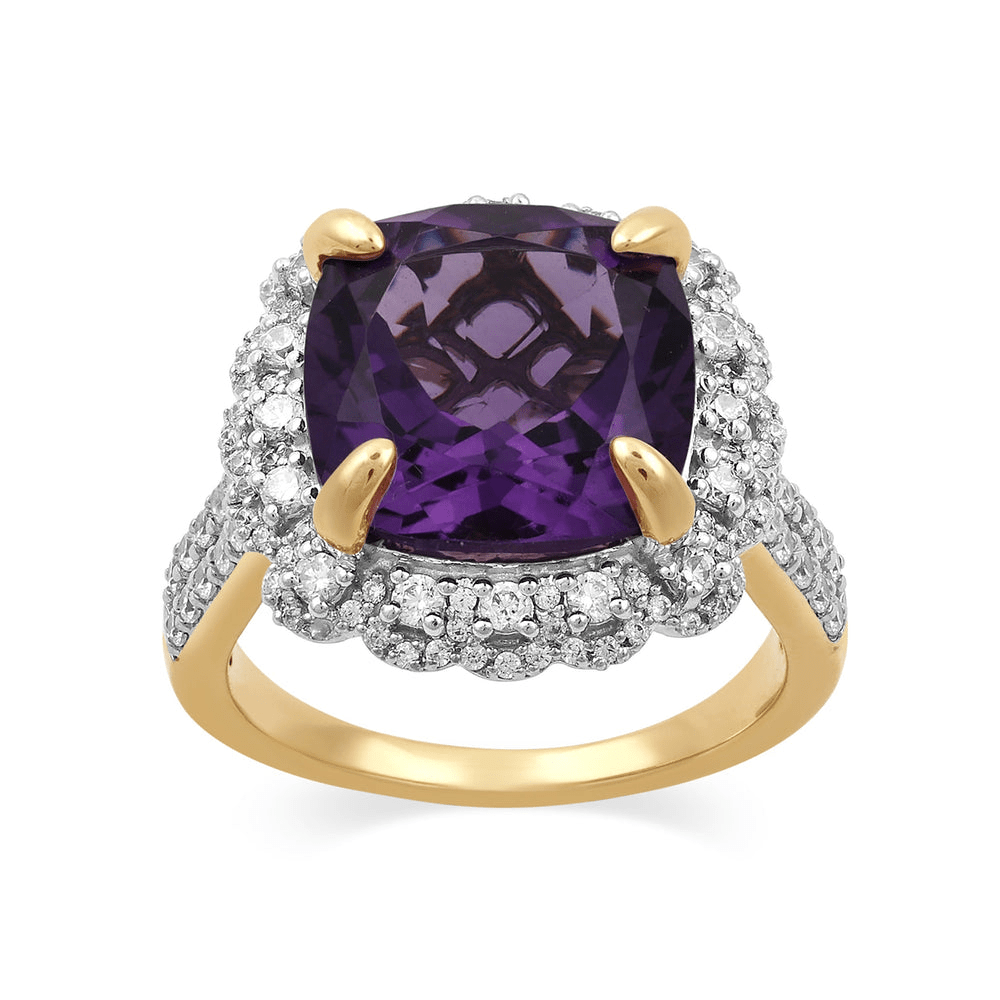 Amethyst Ring with 1.00tw of Diamonds in 9kt Yellow Gold Rings Bevilles 