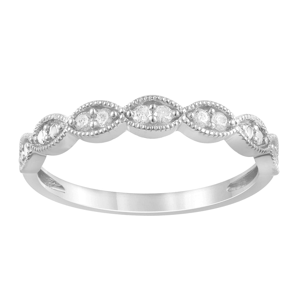 Milgrain Leaf Stackable Ring with 0.10tw of Diamonds in Sterling Silver Rings Bevilles 