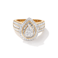 Pear Shape Halo Ring with 1.00tw of Diamonds in 9kt Yellow Gold Rings Bevilles 