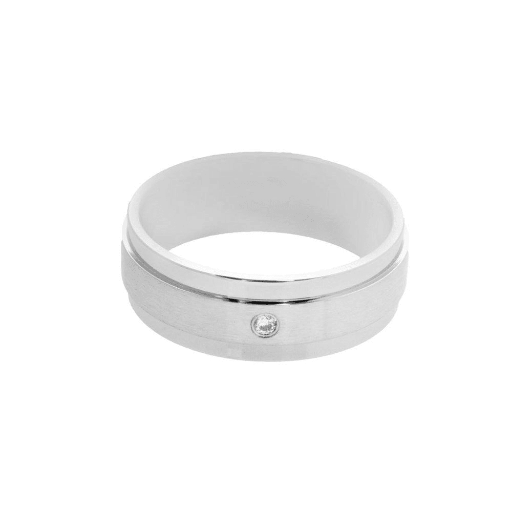 Stainless Steel Solitaire Cubic Zirconia 8mm Men's Ring Rings Bevilles 