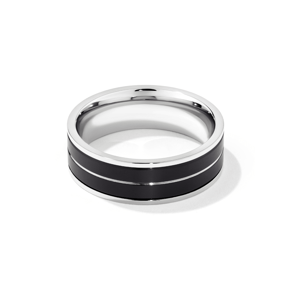 Stainless Steel 7mm Men's Ring with Black Plated Sides Rings Bevilles 