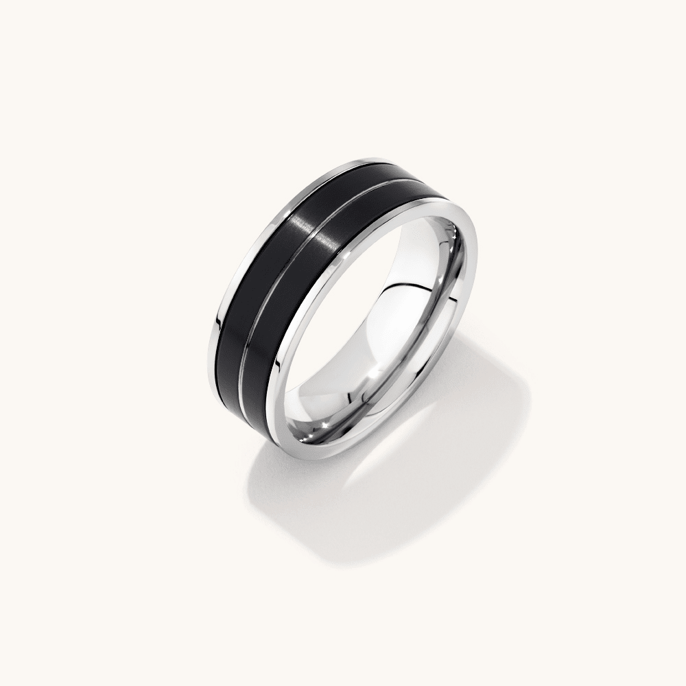Stainless Steel 7mm Men's Ring with Black Plated Sides Rings Bevilles 