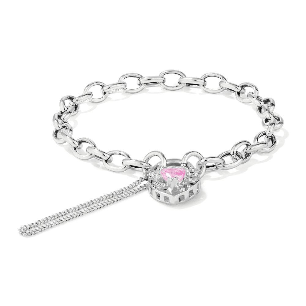 15cm Children's Pink Cubic Zirconia Padlock Belcher Bracelet in Sterling Silver Bracelets Bevilles 