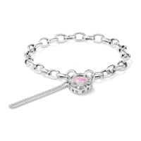 15cm Children's Pink Cubic Zirconia Padlock Belcher Bracelet in Sterling Silver Bracelets Bevilles 