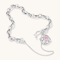 15cm Children's Pink Cubic Zirconia Padlock Belcher Bracelet in Sterling Silver Bracelets Bevilles 