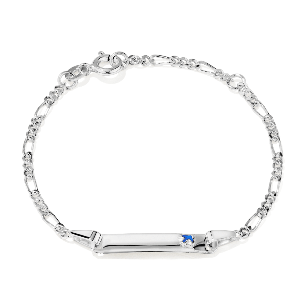 15.5cm Children's Blue Bird ID Bracelet in Sterling Silver Bracelets Bevilles 