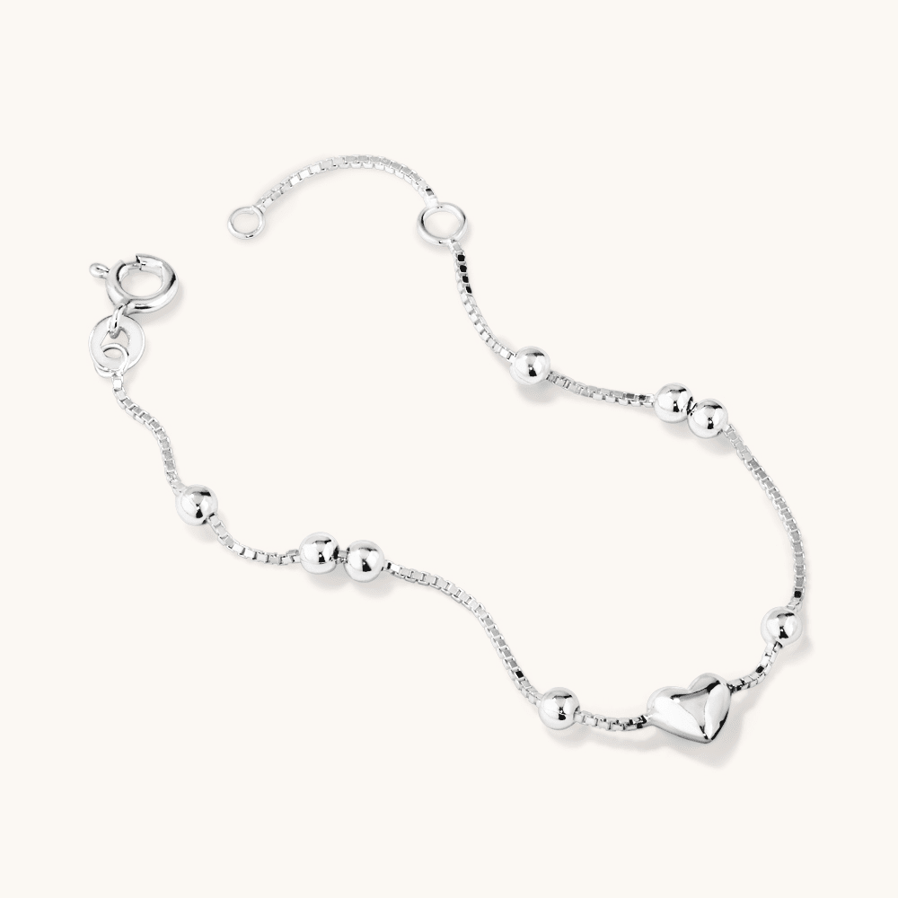 14cm Heart and Ball Bracelet in Sterling Silver Bracelets Bevilles 