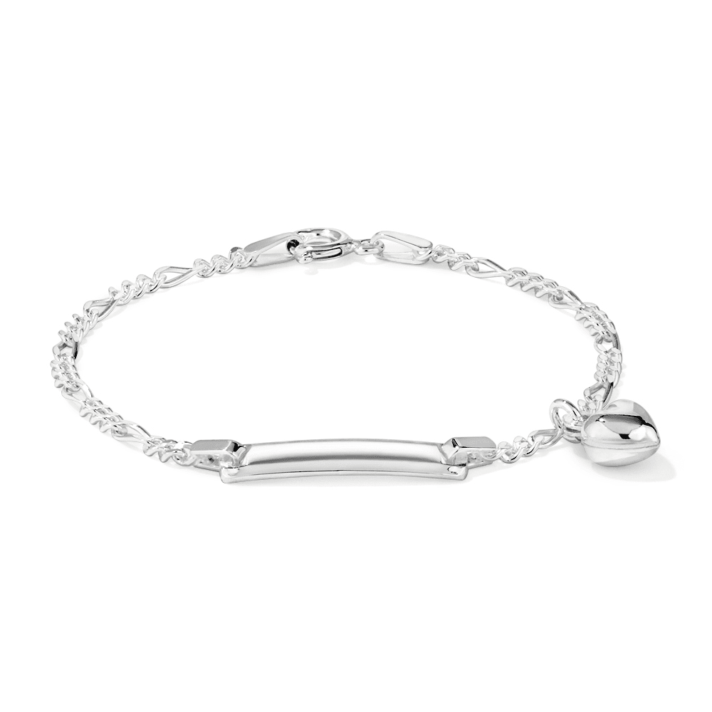 15cm Children's Puff Heart ID Figaro Bracelet in Sterling Silver Bracelets Bevilles 
