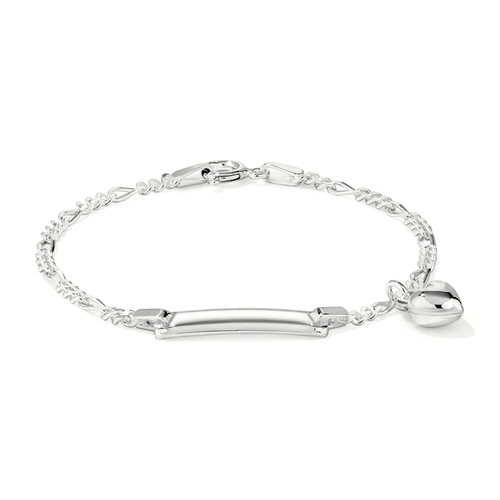 15cm Children's Puff Heart ID Figaro Bracelet in Sterling Silver Bracelets Bevilles 