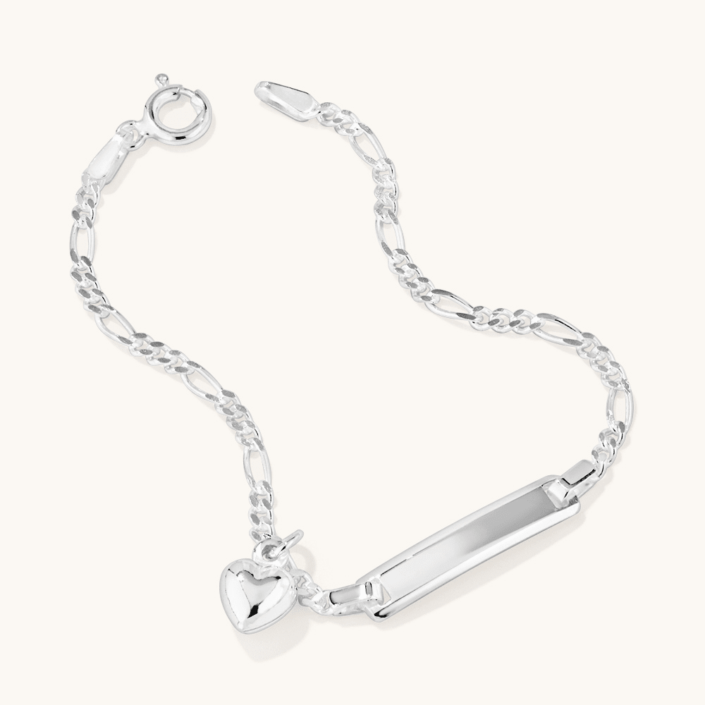 15cm Children's Puff Heart ID Figaro Bracelet in Sterling Silver Bracelets Bevilles 