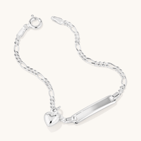 15cm Children's Puff Heart ID Figaro Bracelet in Sterling Silver Bracelets Bevilles 