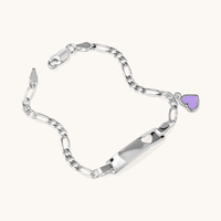 16cm Children's Heart ID Figaro Bracelet in Sterling Silver Purple Bracelets Bevilles 