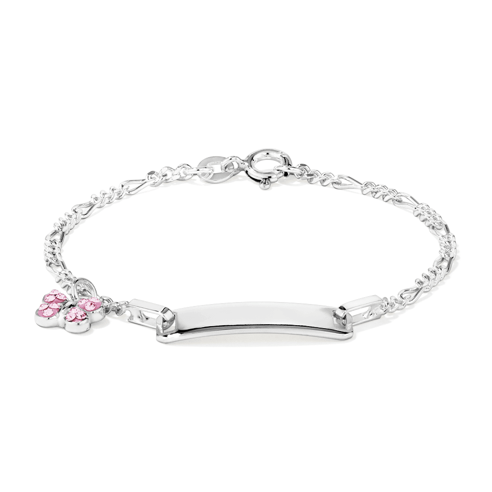 15cm Children's Butterfly Charm ID Figaro Bracelet in Sterling Silver Bracelets Bevilles 
