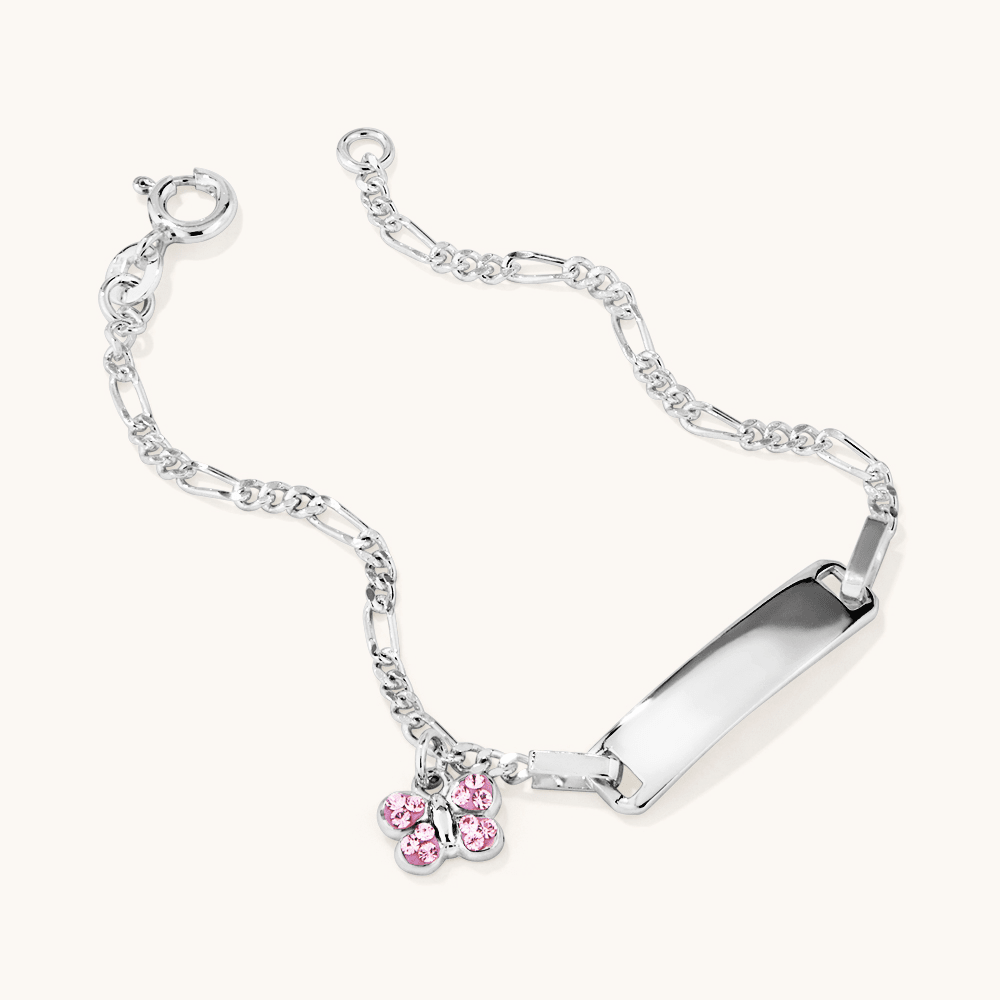 15cm Children's Butterfly Charm ID Figaro Bracelet in Sterling Silver Bracelets Bevilles 