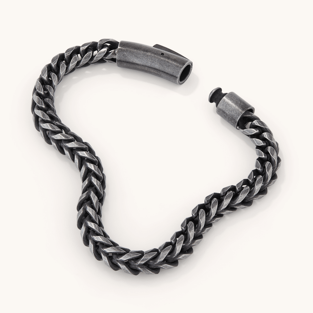 20cm 6mm Width Oxidised Wheat Bracelet in Stainless Steel Bracelets Bevilles 