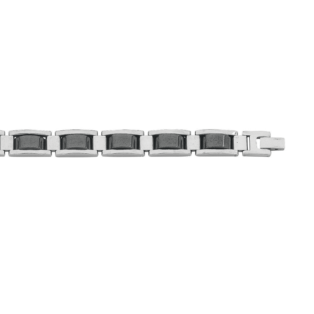 22.8cm 11mm Width White and Black Link Men's Bracelet in Stainless Steel Bracelets Bevilles 
