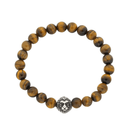 20.5cm Lion Face Men's Bead Bracelet in Stainless Steel Bracelets Bevilles 