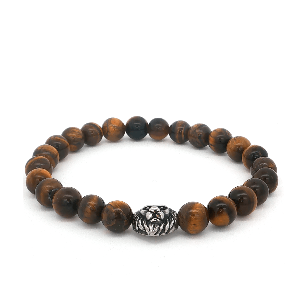 20.5cm Lion Face Men's Bead Bracelet in Stainless Steel Bracelets Bevilles 