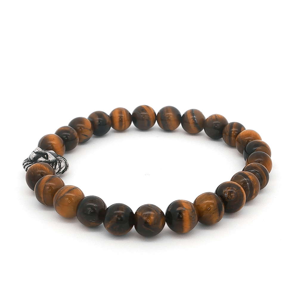 20.5cm Lion Face Men's Bead Bracelet in Stainless Steel Bracelets Bevilles 