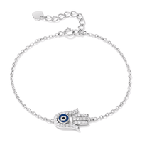 18cm Evil Eye Cubic Zirconia Hamsa Charm Bracelet in Sterling Silver Bracelets Bevilles 