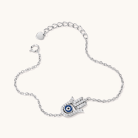 18cm Evil Eye Cubic Zirconia Hamsa Charm Bracelet in Sterling Silver Bracelets Bevilles 