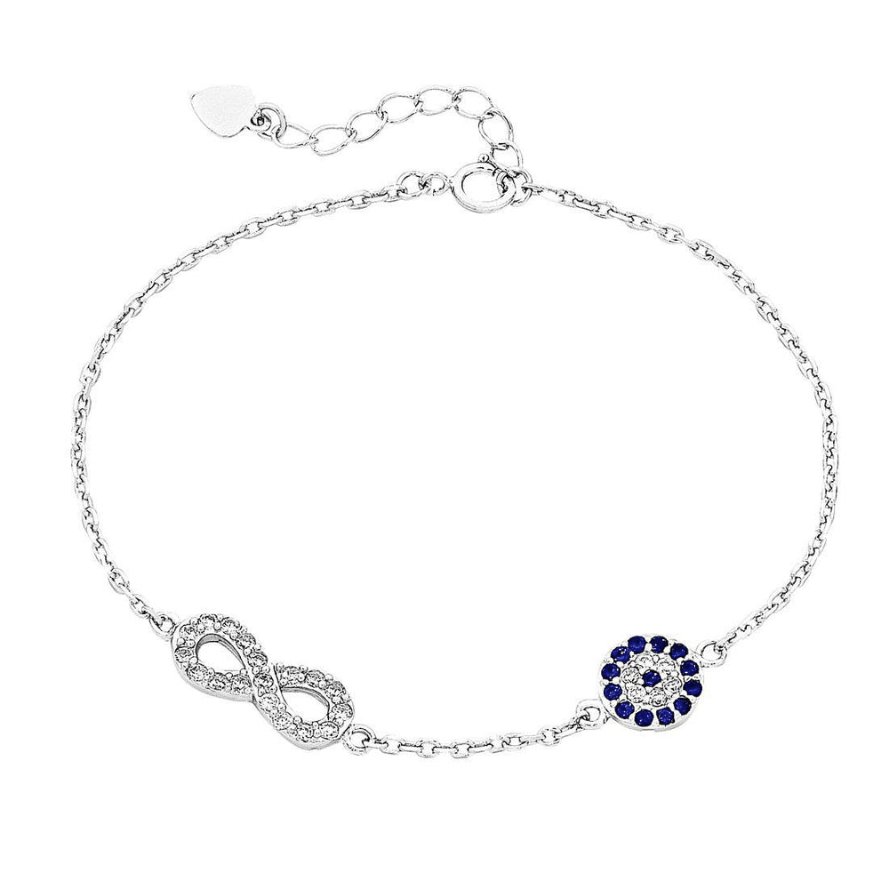 19cm Infinity and Evil Eye Bracelet in Sterling Silver Bracelets Bevilles 